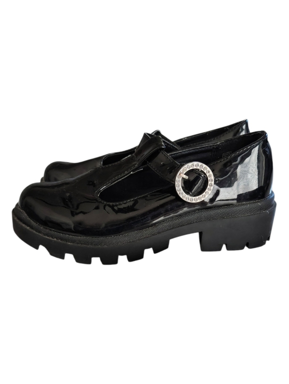 Steve Madden Mary Jane Black Patent Leather Shoes With Rhinestones Size 1 Girls
